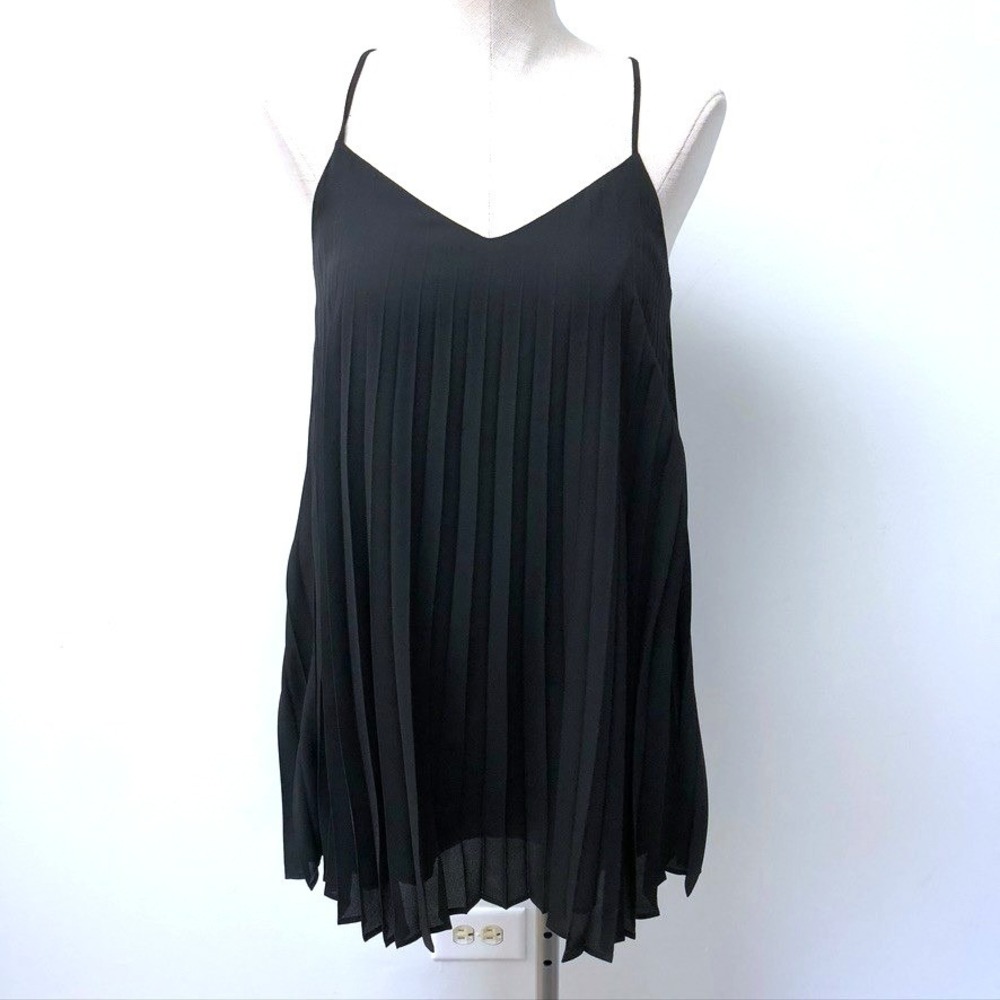 Gibson Pleated Camisole Dress Womens Petite XS Black V-Neck Spaghetti Strap LBD